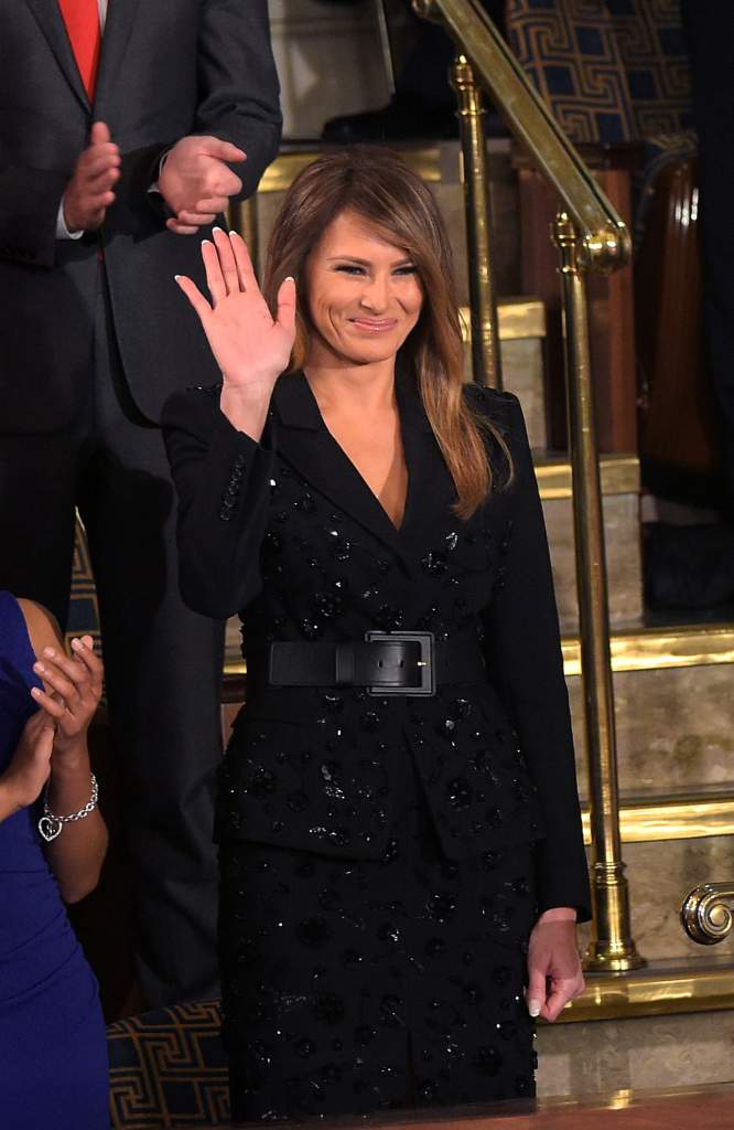 La primera dama Melania Trump estuvo presente en el primer discurso de su esposa, el presidente Donald Trump, ante el Congreso de Estados Unidos, 28 de febrero de 2017. (Getty)