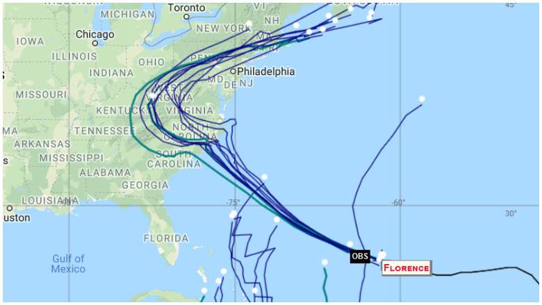 Últimos modelos de spaghetti de Hurricane Florence.