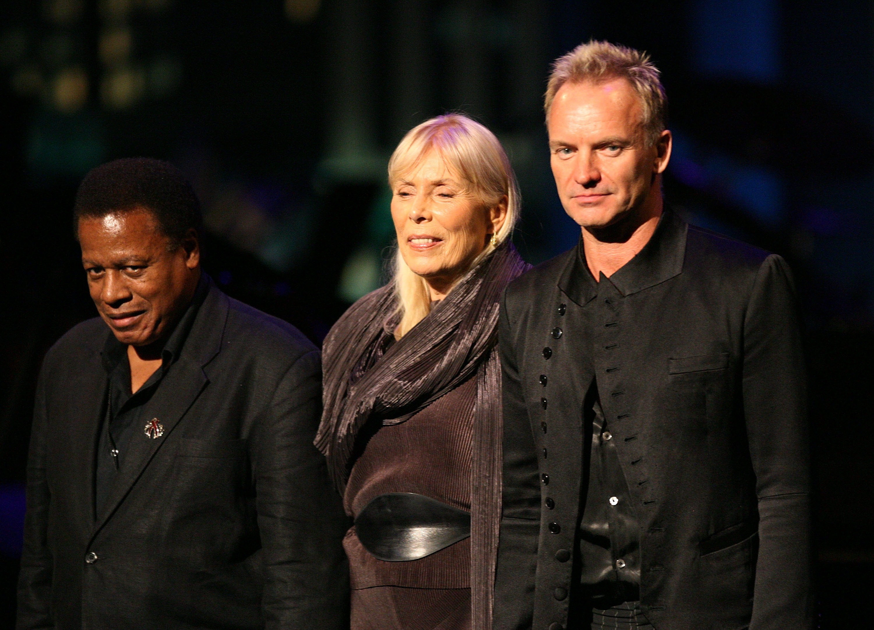 Recording artists Wayne Shorter, Joni Mitchell and Sting speak during the Thelonious Monk Jazz Tribute Concert For Herbie Hancock at the Kodak Theatre on October 28, 2007 in Los Angeles,  (Getty)