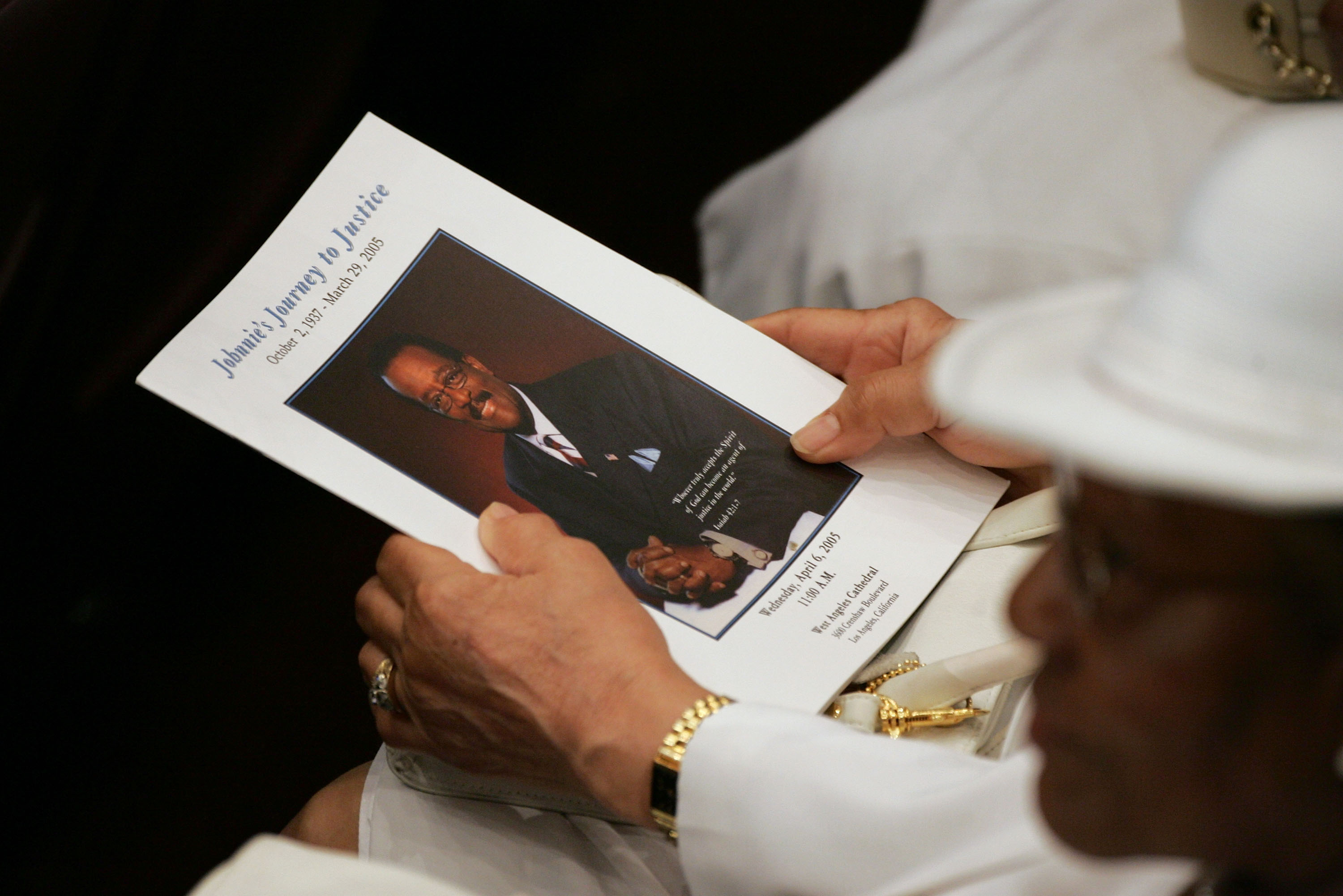A funeral program is seen during the funeral services for lawyer Johnnie L. Cochran, Jr. at the West Angeles Cathedral on April 6, 2005 in Los Angeles, California.  (Getty)