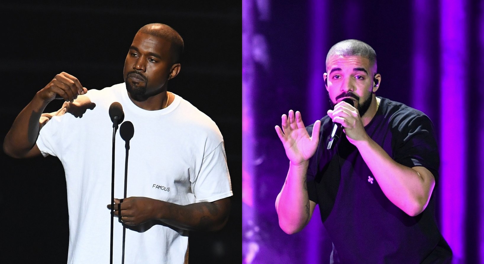 Kanye West and Drake. (Photos by Jewel Samad and Mike Windle/Getty Images)